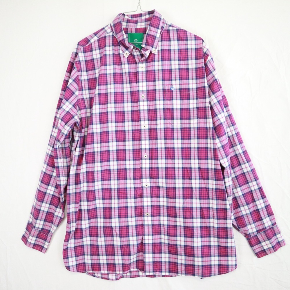 Southern Tide Club Shirt Mens Medium Casual Pocket Button Pink Plaid Long Sleeve